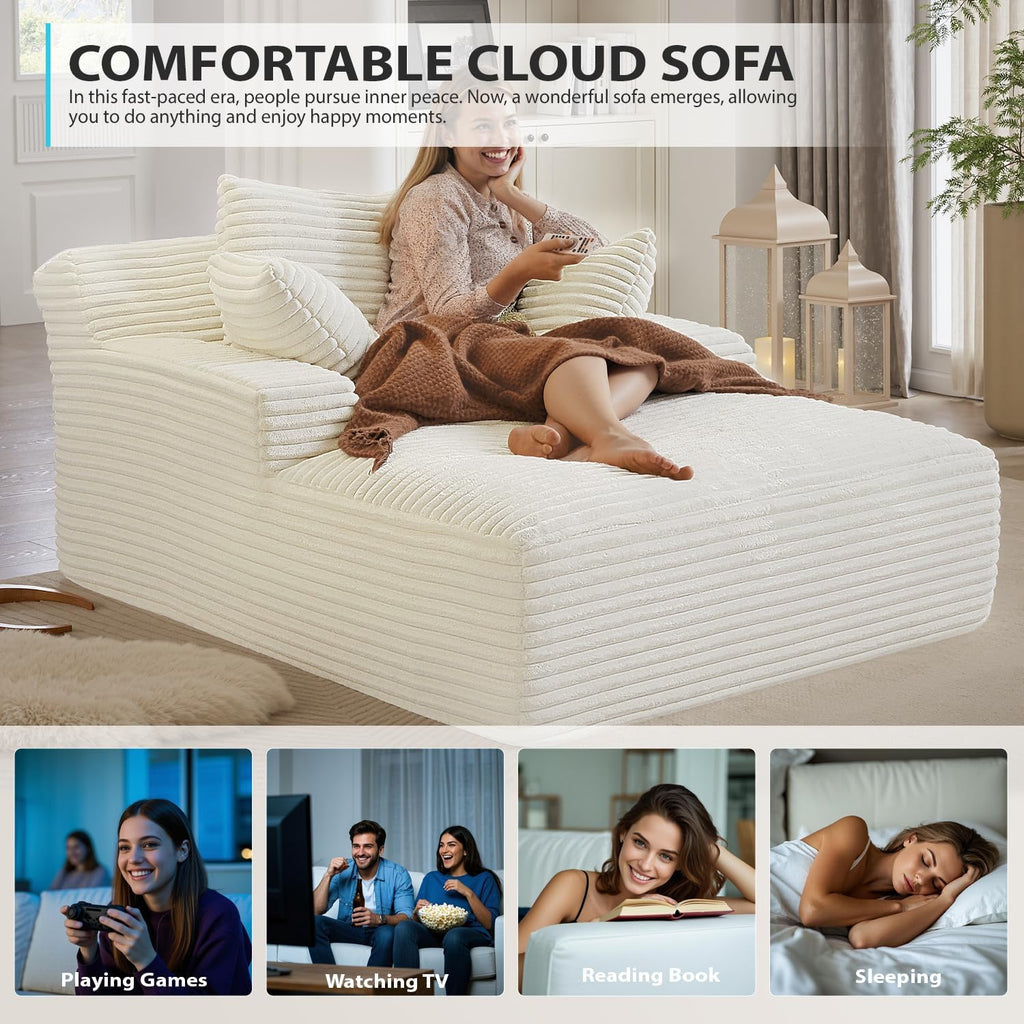 50-inch indoor recliner, oversized corduroy upholstered boneless sofa bed, deep sleeper sofa reading chair, cloud sofa, living room sofa wourant