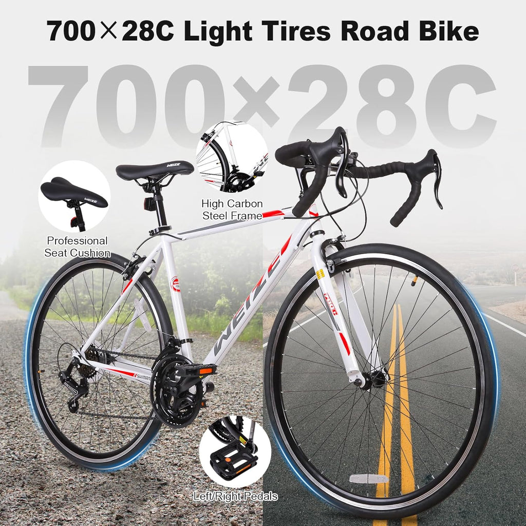 WEIZE Road Bike, 700C Wheel City Commuter Bicycle, Shimano 14 Speed Drop Bar, Racing Adult Bike with Caliper Brakes, High-Carbon Steel Hybrid Bikes wourant