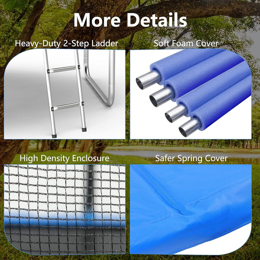 AOTOB 8FT 10FT 12FT 14 FT 15FT Trampoline with Safety Enclosure Net，Outdoor Trampoline with Basketball Hoop, Heavy Duty Jumping Mat and Spring Cover Padding for Kids and Adults, Storage Bag and Ladder wourant