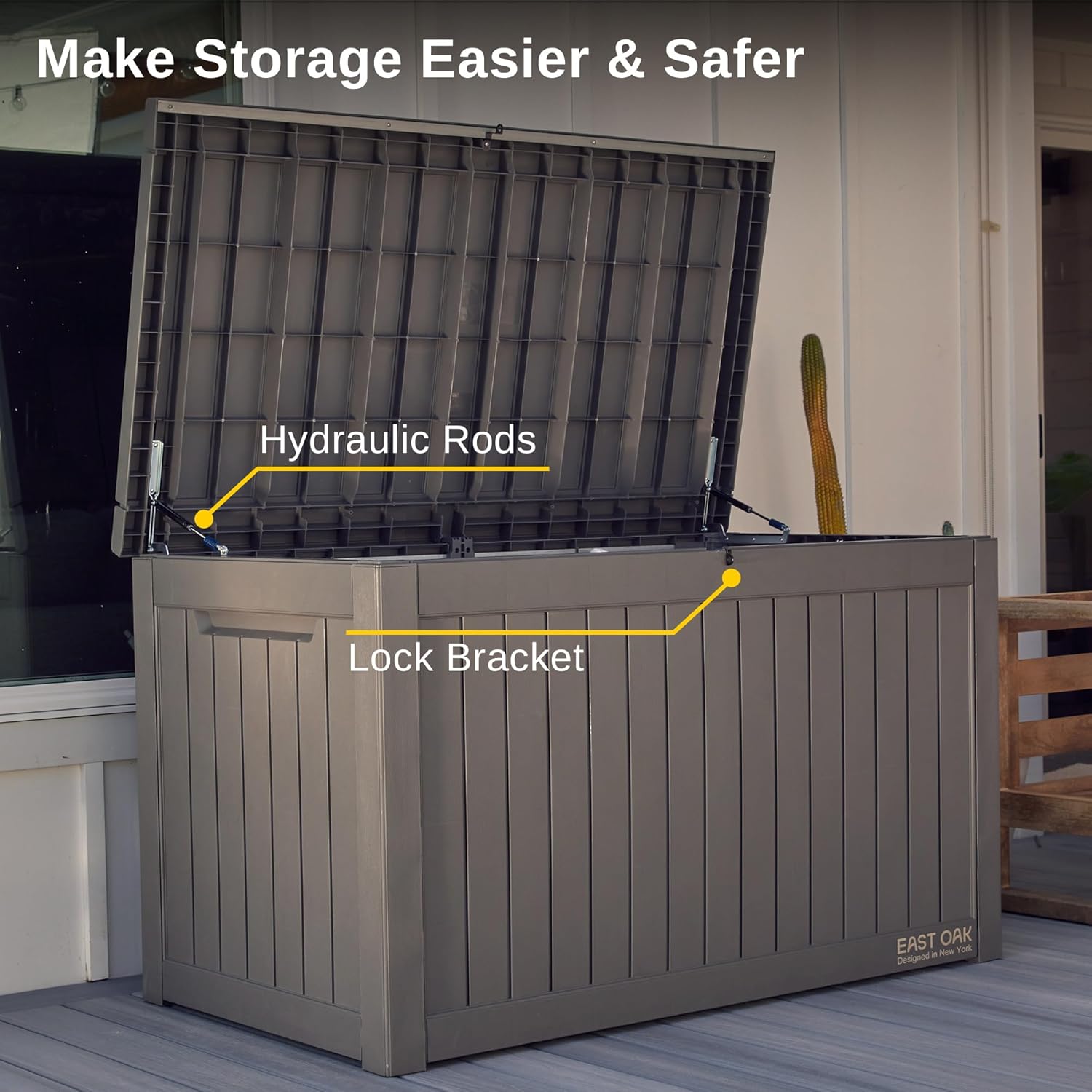 EAST OAK Outdoor Storage Box, 60 Gallon Deck Box Indoor and Outdoor Use, Waterproof Resin Storage Bin wourant