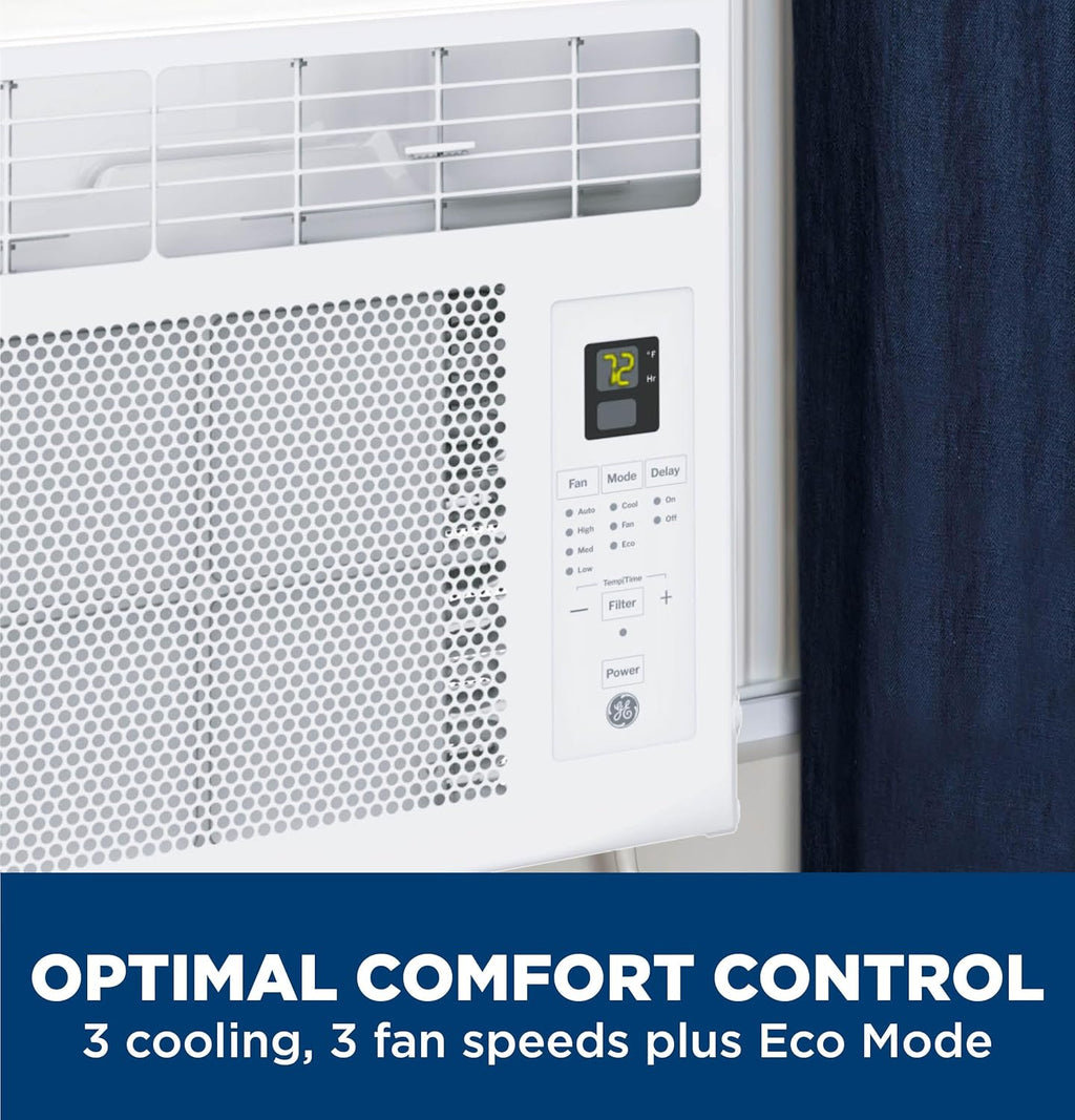 GE Window Air Conditioner Unit, 6,000 BTU for Small Rooms up to 250 sq ft. with Adjustable Fan and Cooling Settings, Perfect for Small Bedroom or Living Room, Easy Install Kit Included, White wourant