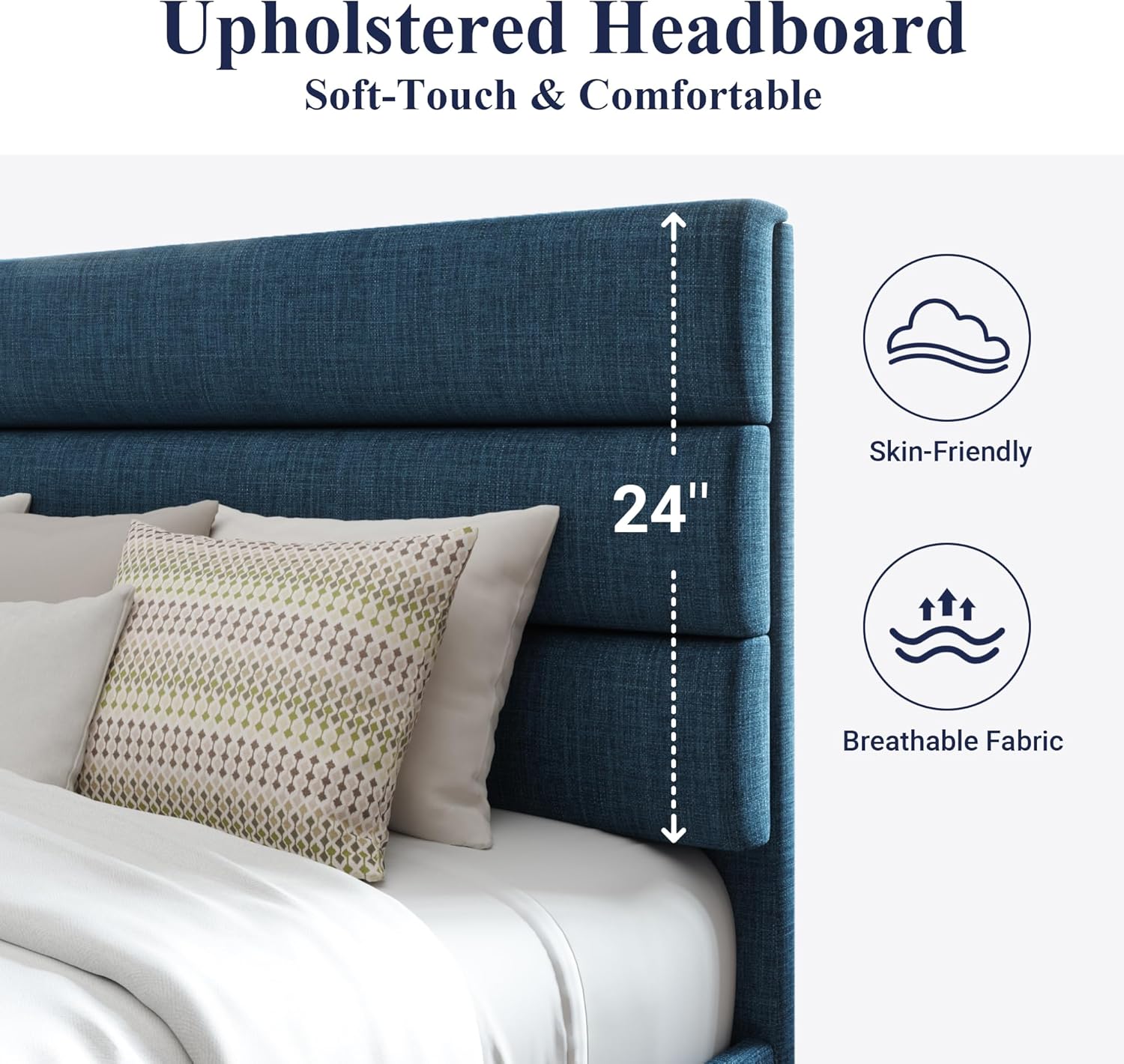 Allewie Queen Size Platform Bed Frame Fabric Upholstered Headboard Wooden Slats Support wourant