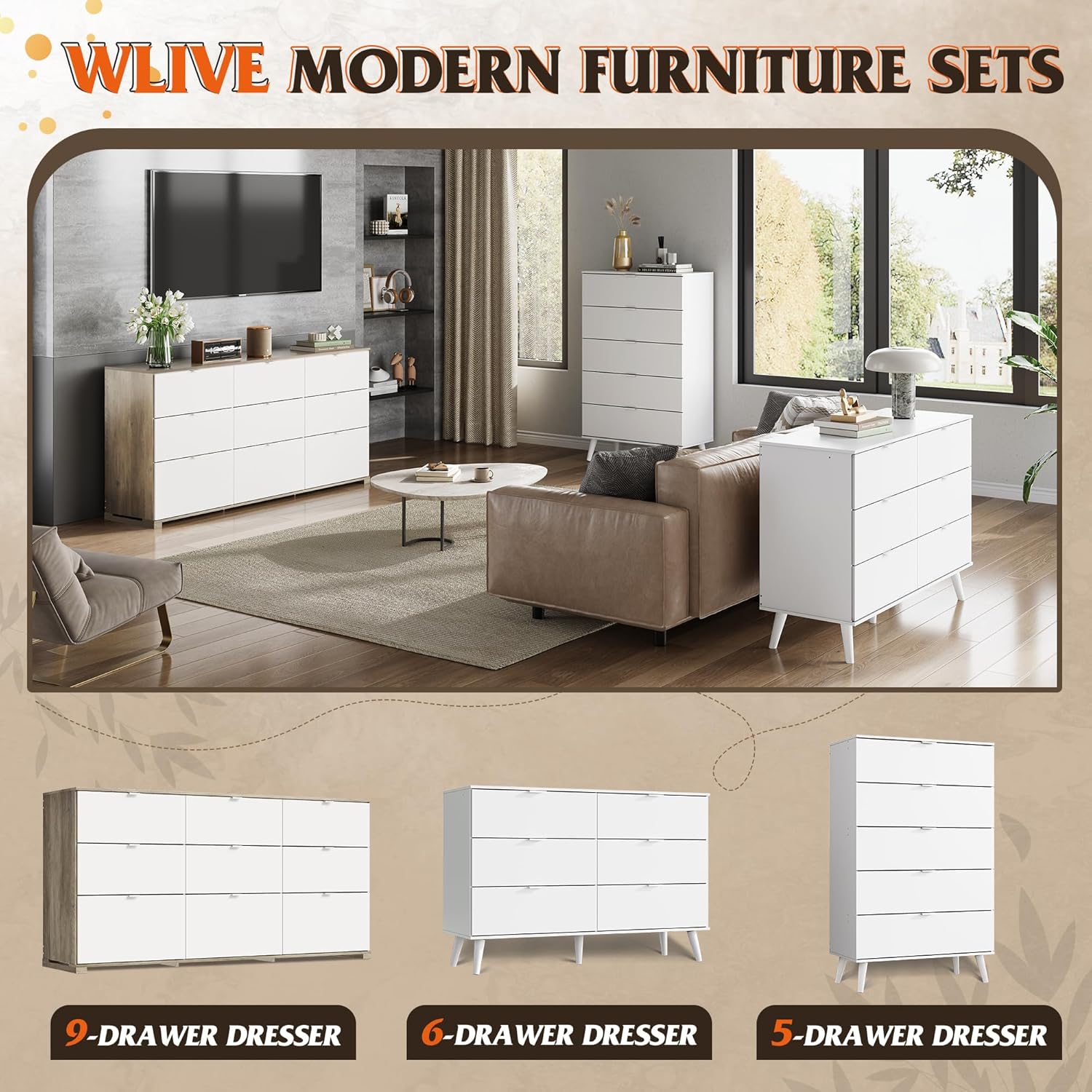 9 Drawer Led Dresser for Bedroom, 58.35'' Wide Wood Dresser Storage Organizer with Power Outlets for 65'' TV, Dressers with Open Shelves wourant