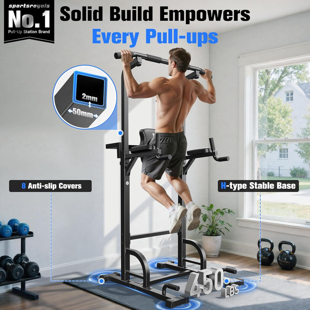 Sportsroyals Power Tower Pulp Up Bar Station, 450 lbs stable suspended immersion tilt station wourant