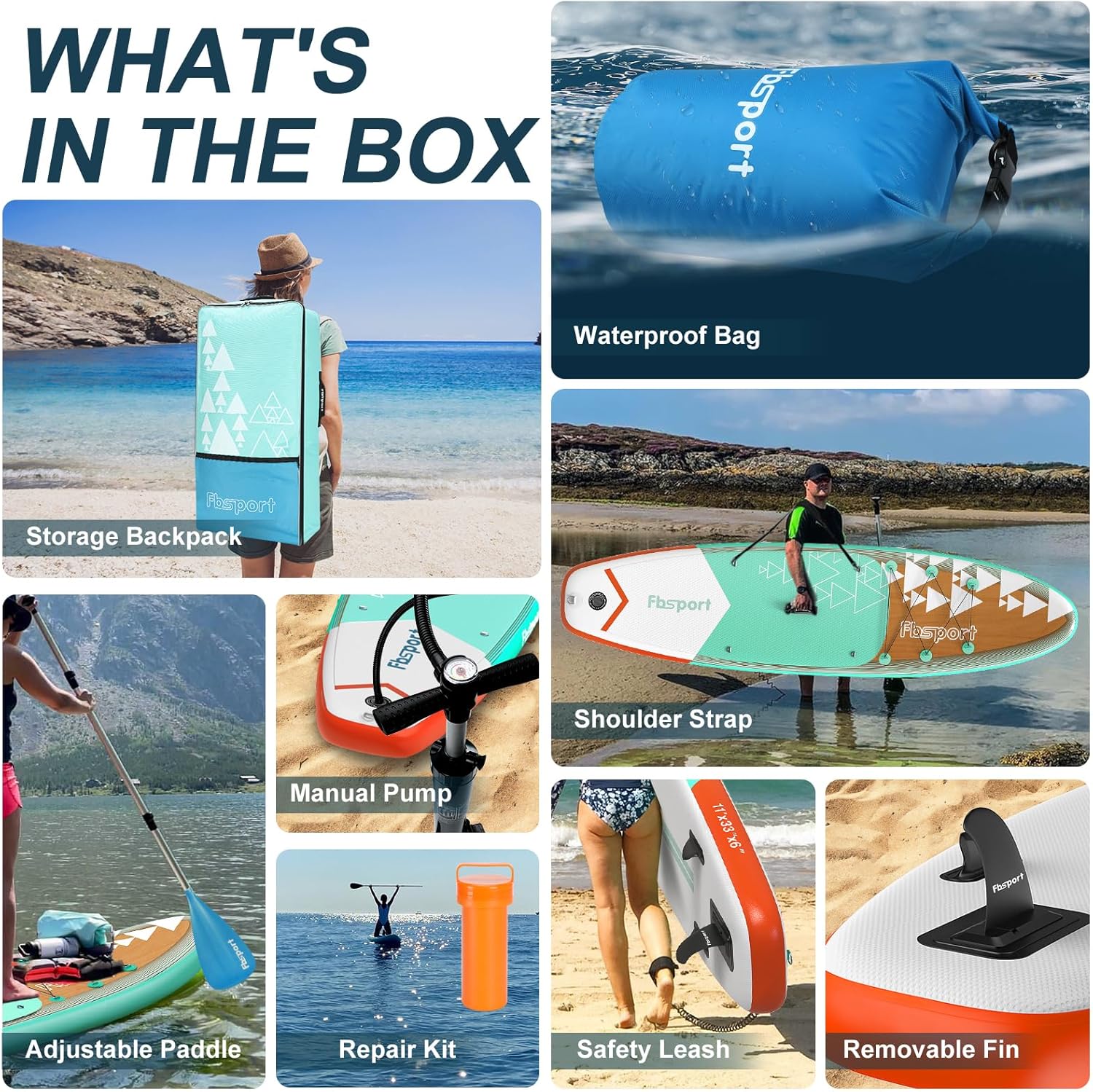 FBSPORT 11' Premium Stand Up Paddle Board, Yoga Board with Durable SUP Accessories & Carry Bag | Wide Stance, Surf Control, Non-Slip Deck, Leash, Paddle and Pump for Youth & Adult wourant