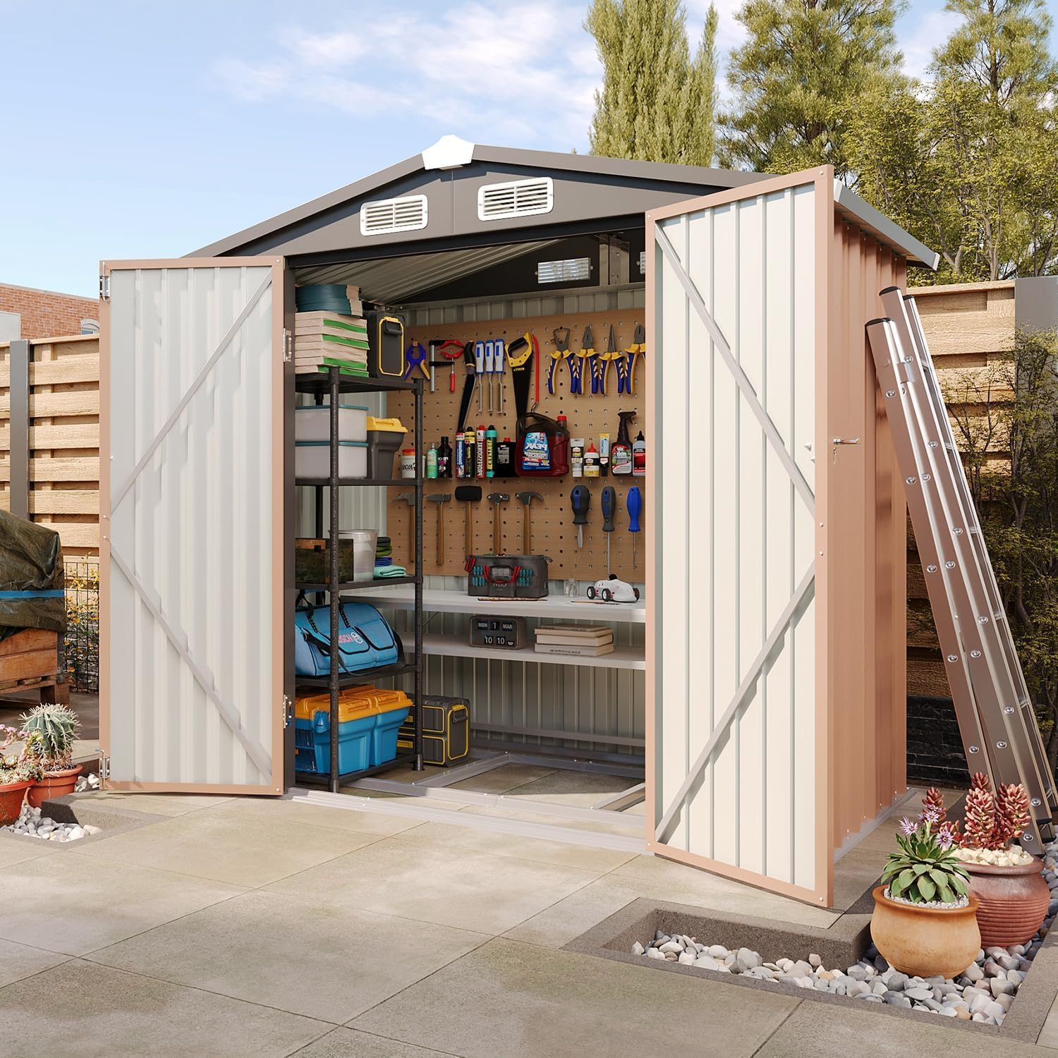 Aoxun 6.2x4ft Shed Outdoor Storage Shed with Lockable Door Metal Garden Tool Shed wourant