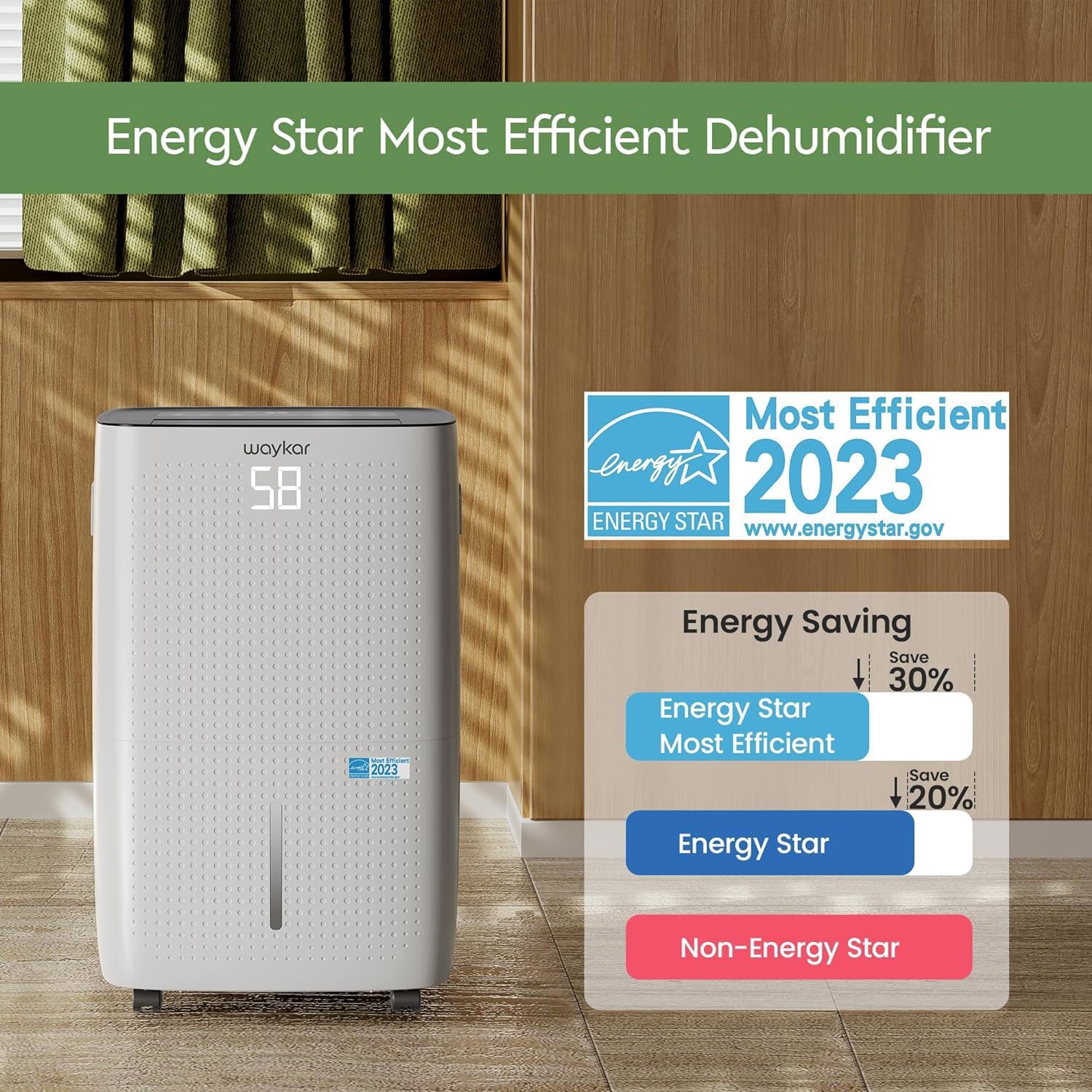 Waykar 2000 Sq. Ft Dehumidifier for Home and Basements, with Auto or Manual Drainage, 0.66 Gallon Water Tank Capacity wourant