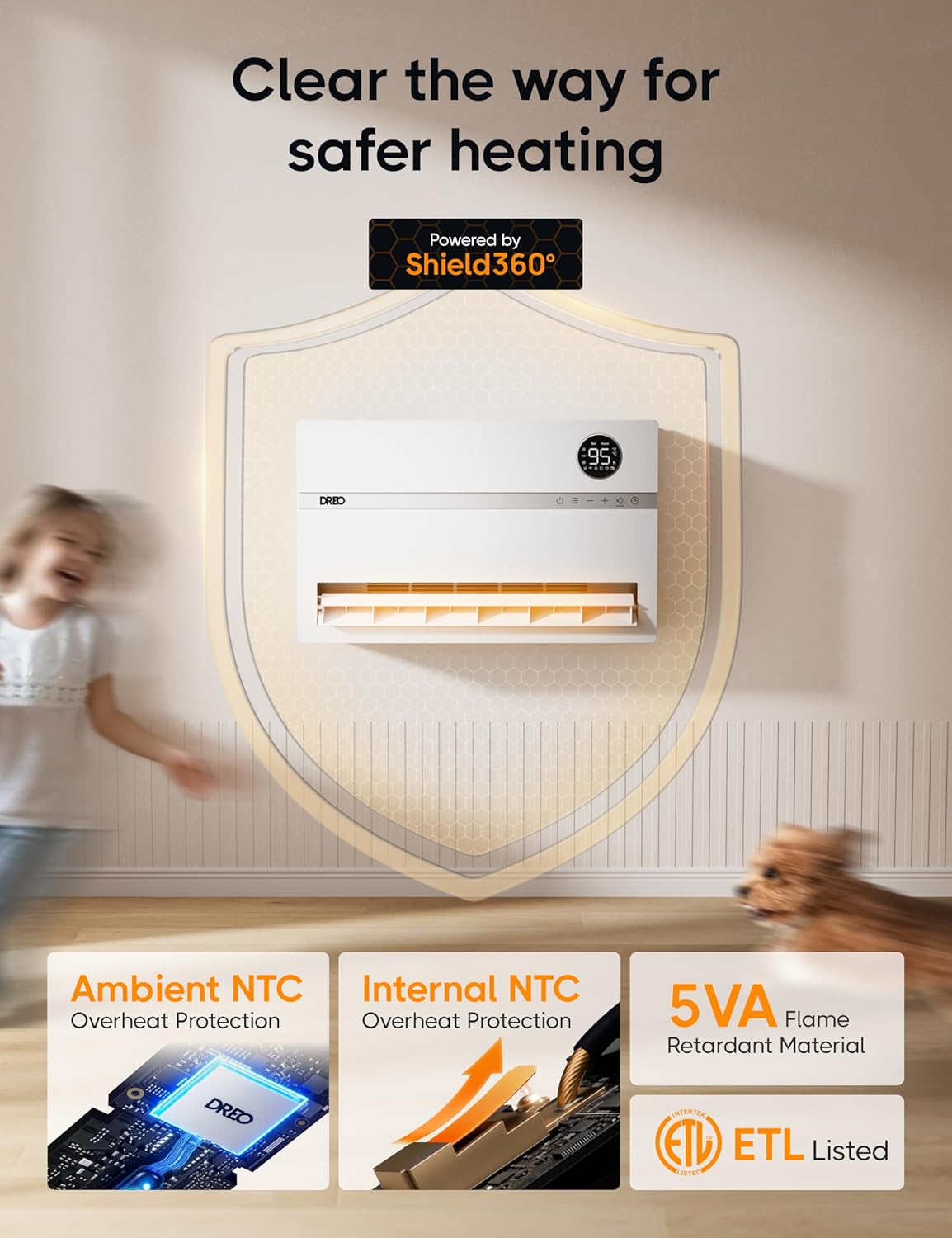Dreo Smart Wall Heater, Electric Space Heater for Bedroom 1500W, 120° Vertical Oscillation, Adjustable Thermostat, Remote Control, 24H Timer, Easy-Mount Heater for Indoor Use, Works with Alexa, WH719S wourant