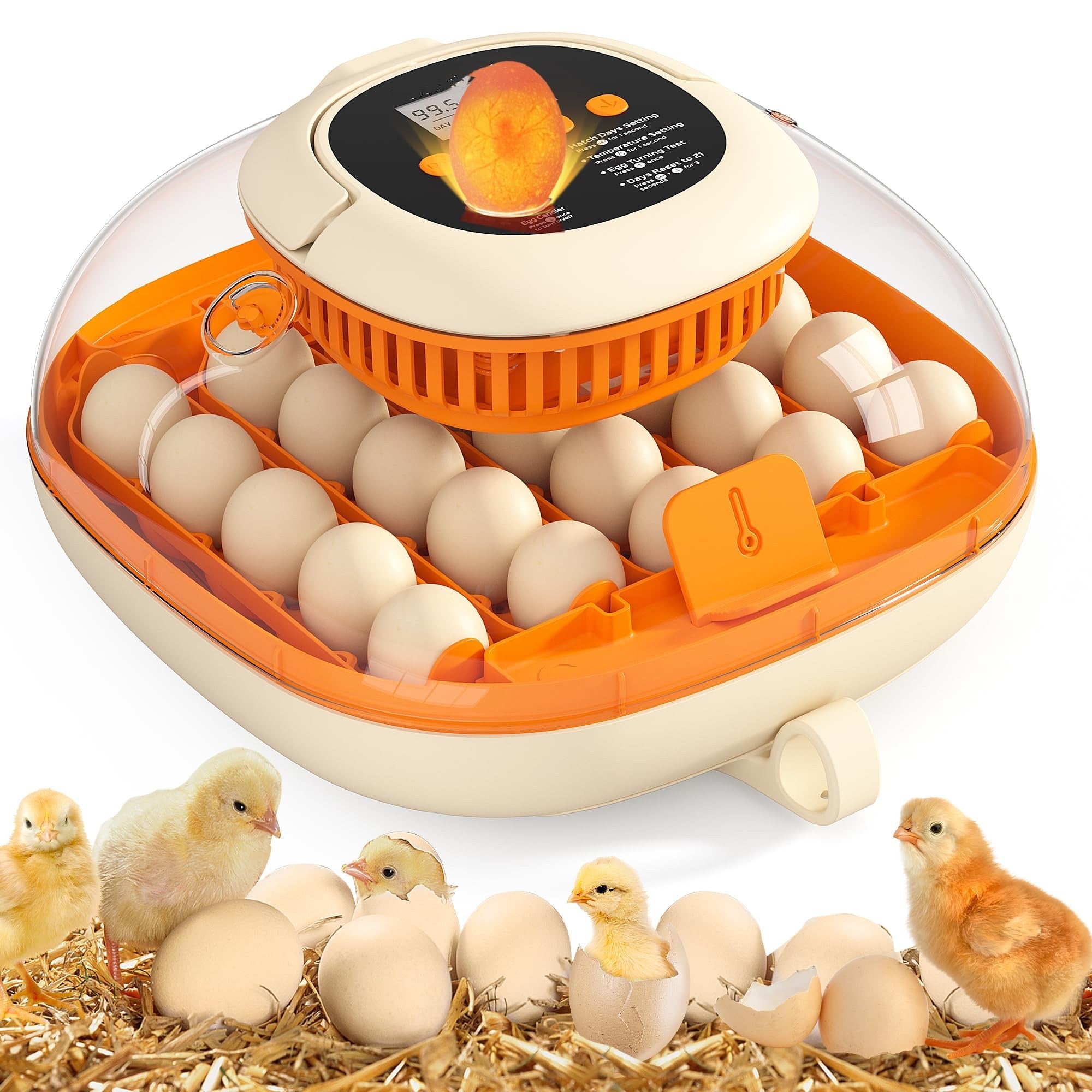 [2024 Upgrade] 25 Egg Incubator, Automatic Egg Turner with Thermometer Seat and Humidity Control, Egg Candler, 360° View with Clear Window, Incubators for Hatching Chicks wourant