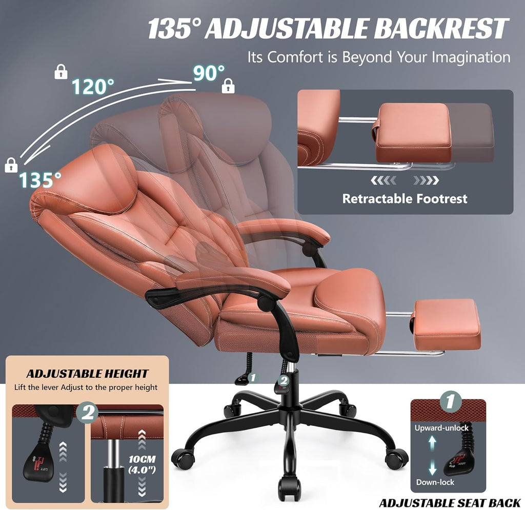 Office Chair Large High-Foot Computer Desk Chair, Breathable Leather Chair Lumbar Support Rotating Computer Chair wourant