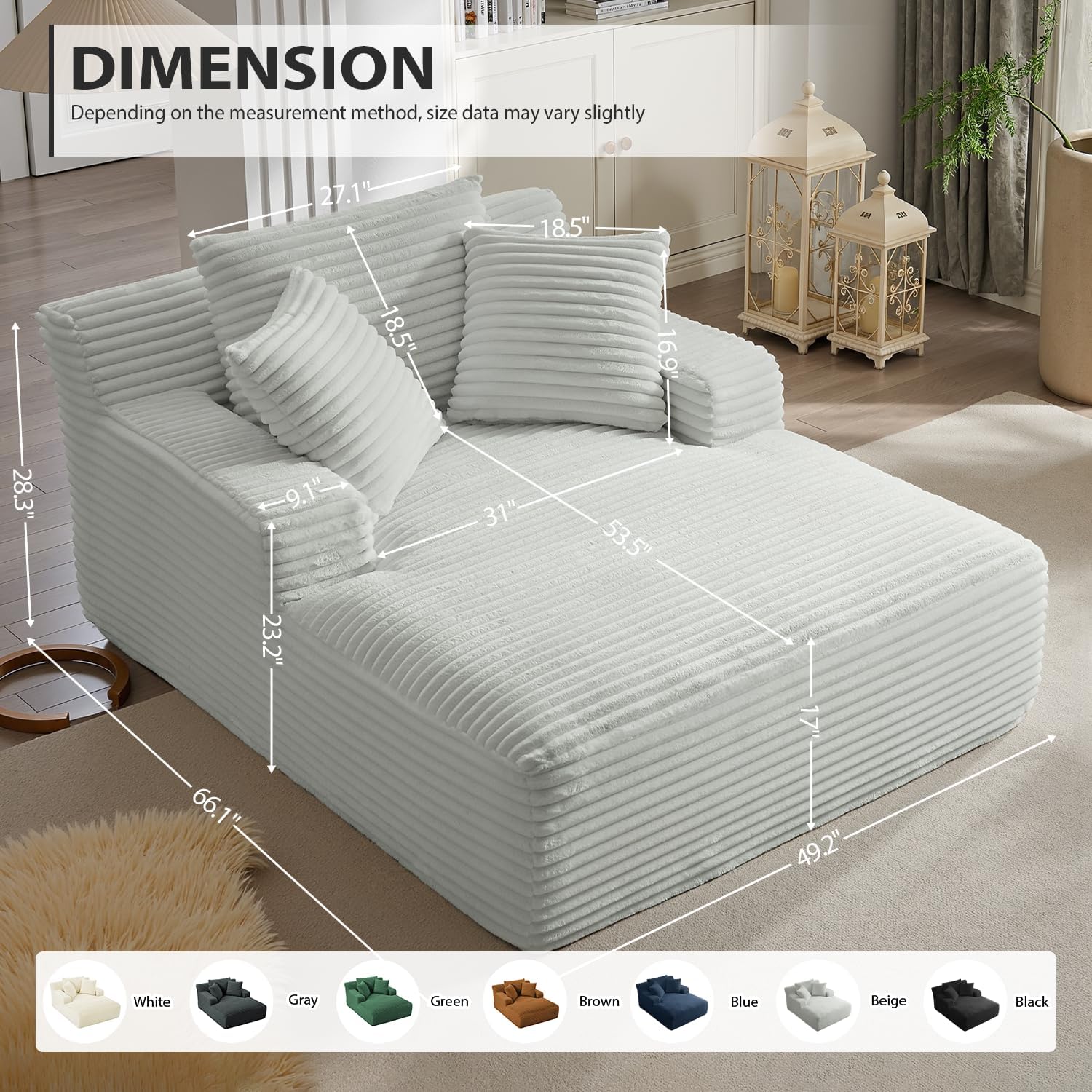 50-inch indoor recliner, oversized corduroy upholstered boneless sofa bed, deep sleeper sofa reading chair, cloud sofa, living room sofa wourant
