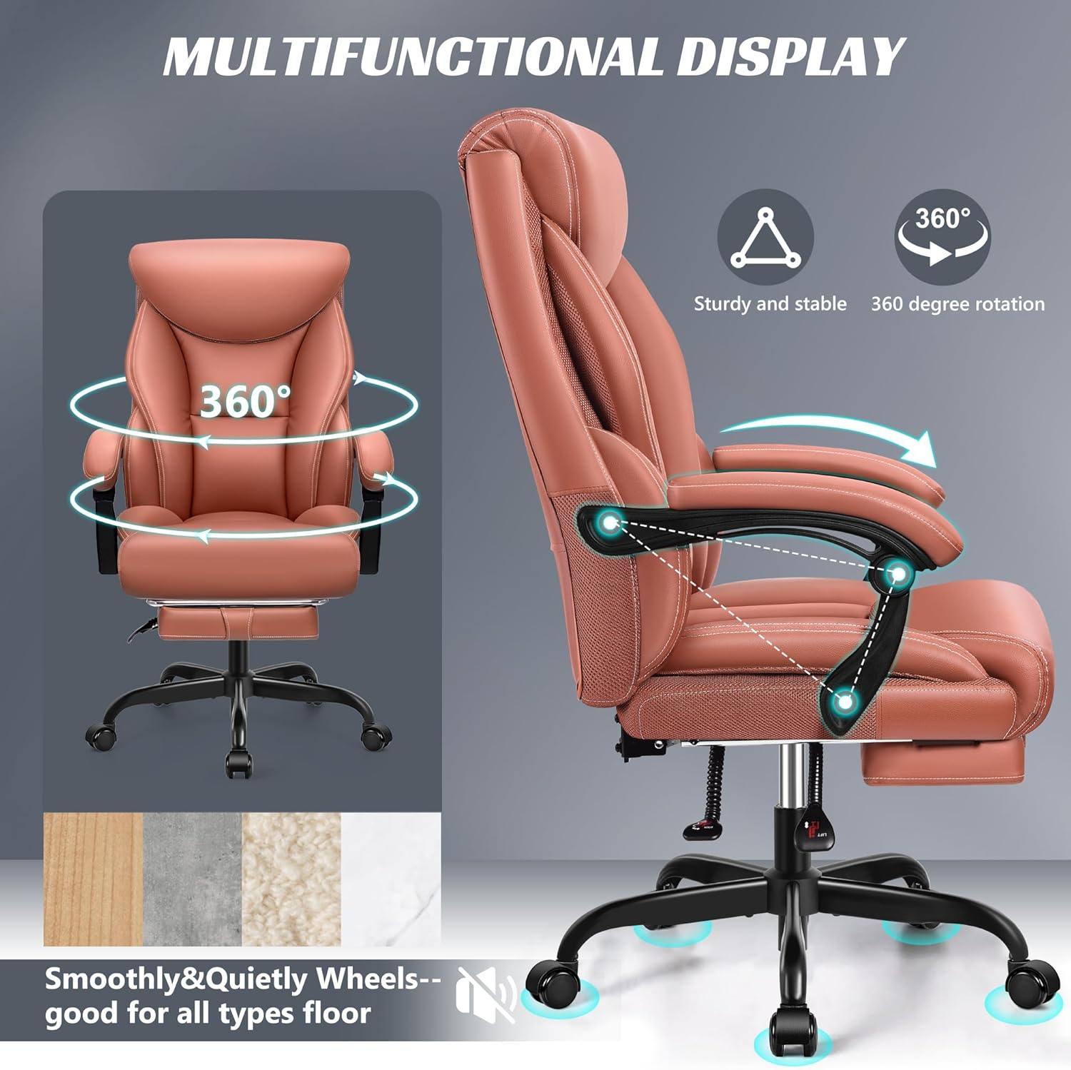 Office Chair Large High-Foot Computer Desk Chair, Breathable Leather Chair Lumbar Support Rotating Computer Chair wourant