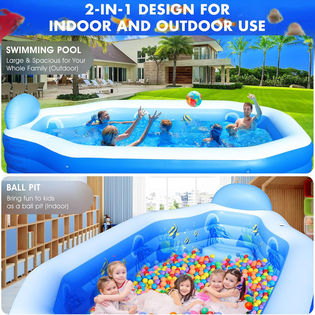 Inflatable Pool with Canopy, Large Inflatable Swimming Pool for Kids,Adult, Blow Up Pools with Seats,Backrest.Durable Thickened Inflatable Family Pools for Backyard,118"x75"x22"-Dark Blue woonhhop