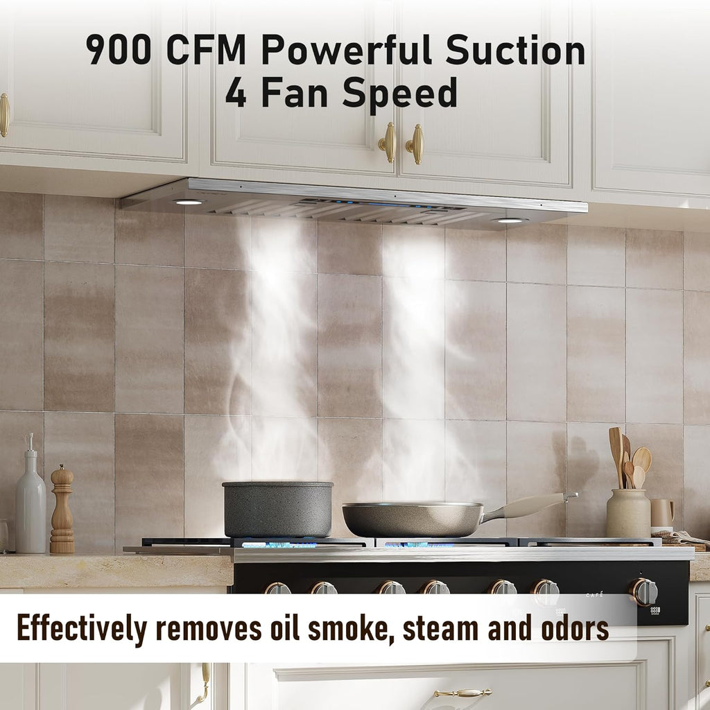 IKTCH 30" Built-in/Plug-in Range Hood 900 CFM, Ducted/Ductless Convertible Ducted, Stainless Steel Kitchen Range Hood wourant