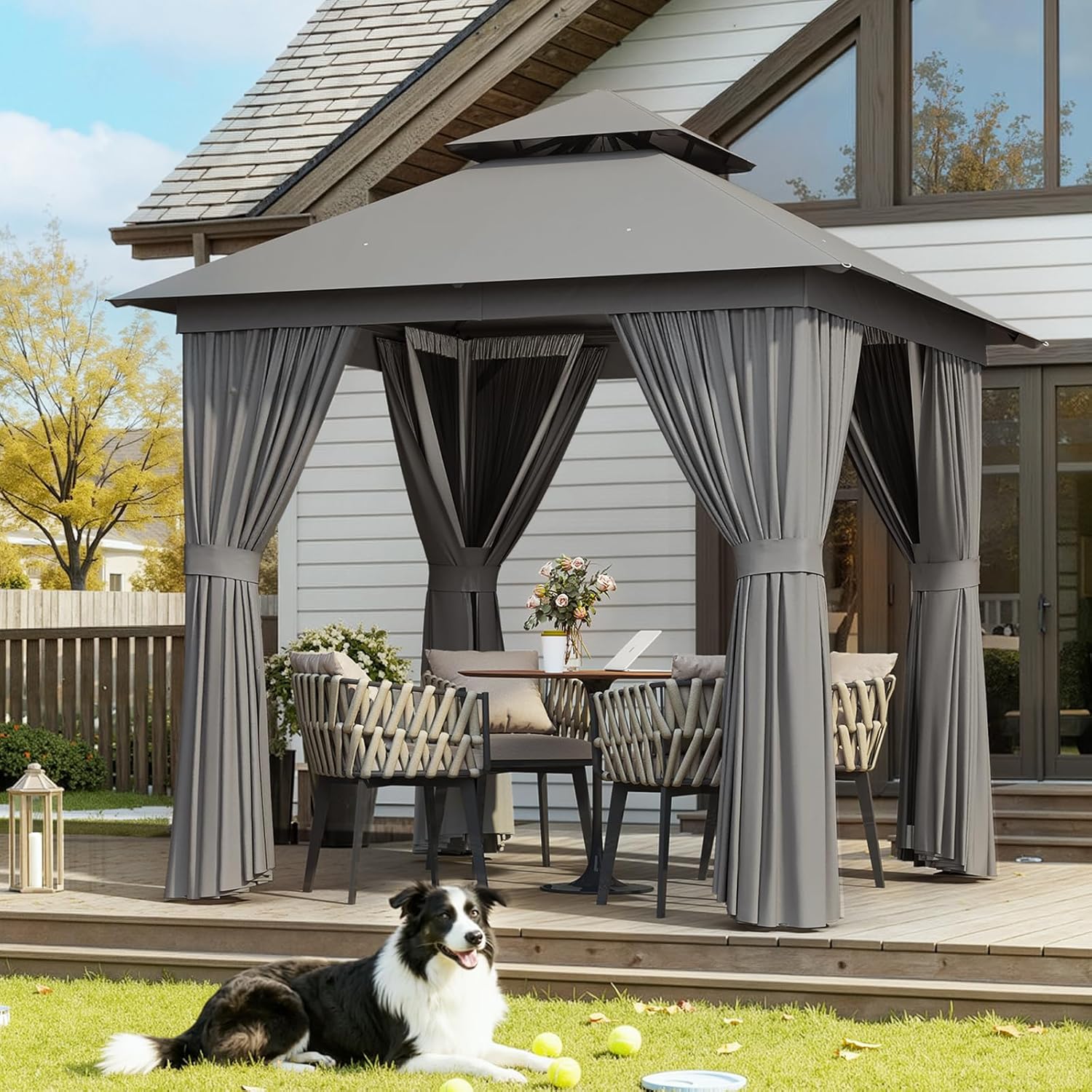 Aoxun Outdoor Gazebo for Patio 10x12, Metal Frame Canopy with Double Roofs wourant