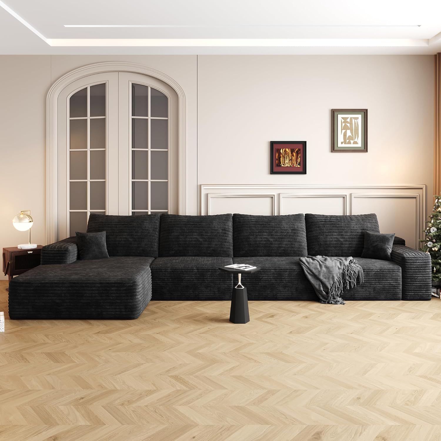135" Oversized Compressed Sectional Sofa - 33D High-Density Foam Cloud Couch with Deep Seat - Minimalist 3-Piece Corduroy Upholstered Boneless Modular Lounge Couch | Breathable material, Full Foam, Anti-slip wourant
