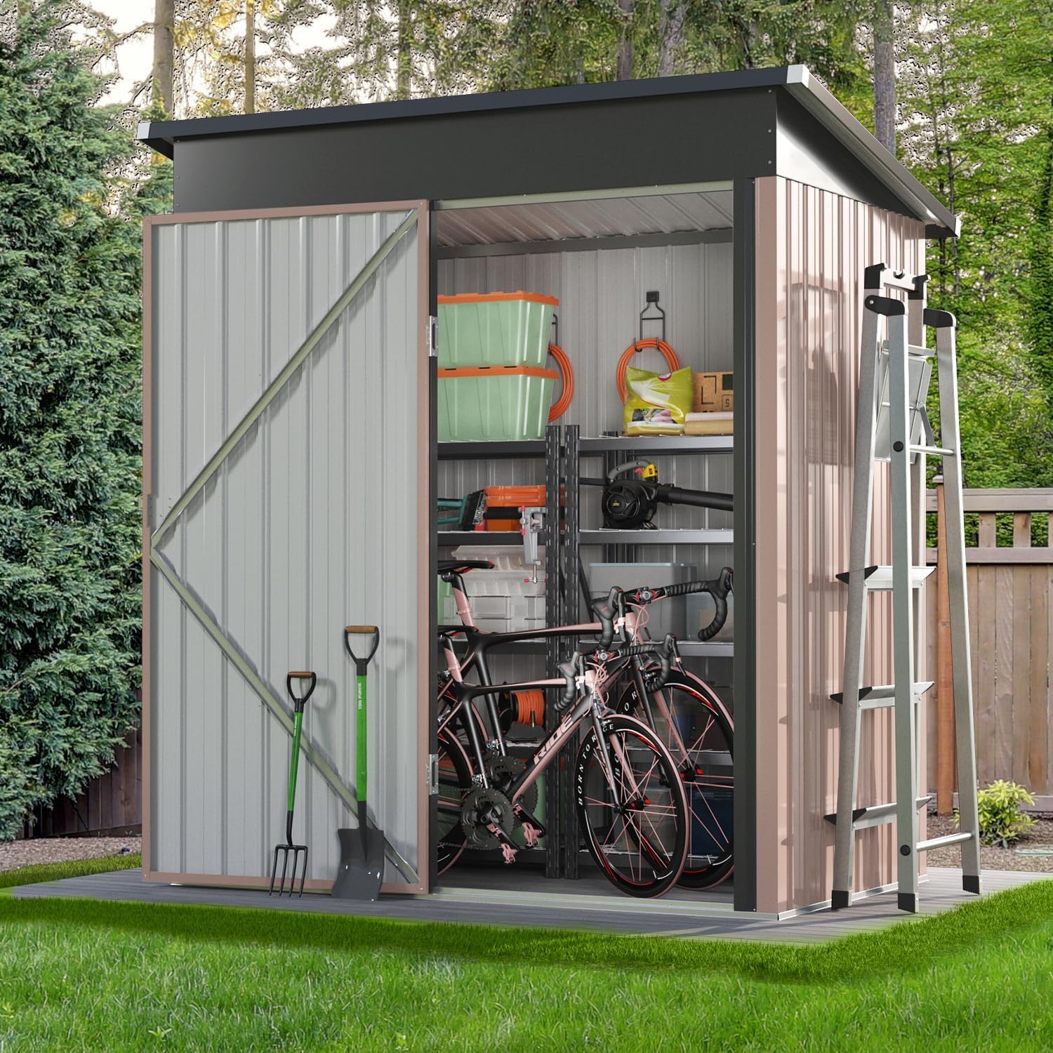 Aoxun 10 x 12 ft Outdoor Storage Shed with Double Hinged Door Utility Garden Shed wourant
