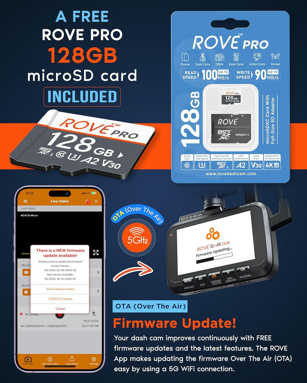 Driving recorder dual instrument cam front and rear, Starvis 2 sensor, free 128GB card, 5G WiFi - fastest download speed for up to 20mb/s App, 3-inch IPS, 24H parking mode wourant