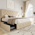 Allewie Upholstered Queen Size Platform Bed Frame with 4 Storage Drawers and Headboard wourant