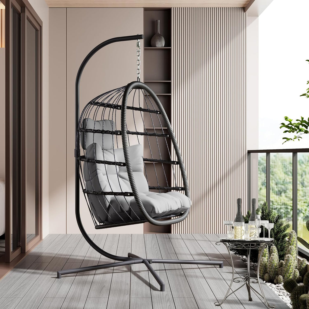 HWB Hanging Egg Chair Patio Wicker Hammock Egg Swing Chair with Cushion for Bedroom wourant