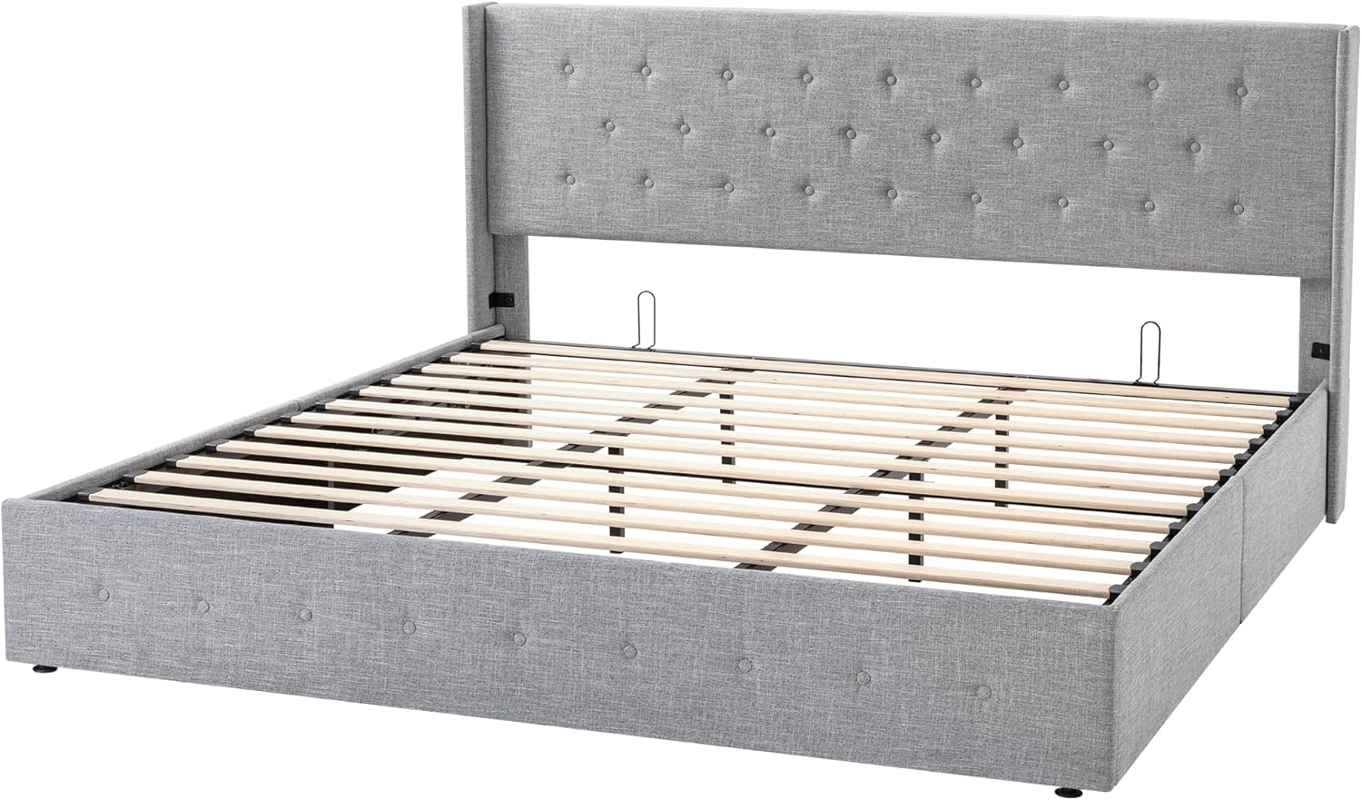 Allewie Queen Size Lift Up Storage Bed Modern Wingback Headboard Hydraulic Support wourant