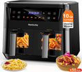 10QT Large Dual Basket Air Fryer with Viewing Window and 50pcs Paper Liners, 10-in-1 Digital Touchscreen Double Zone Air Fryers, SyncCook to Bake,Roast,Reheat,Broil, Nonstick Dishwasher Safe wourant