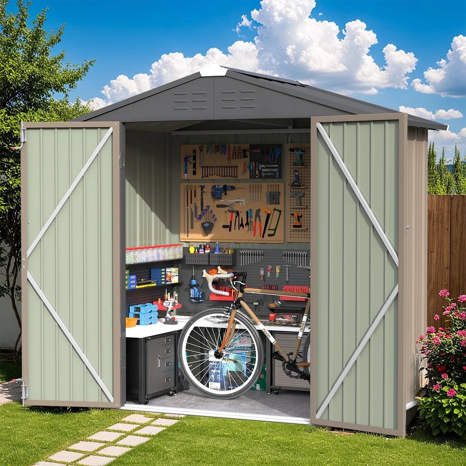 Greesum 6×4 FT Outdoor Storage Shed, Metal Patio Storage Shed with Lockable Door wourant