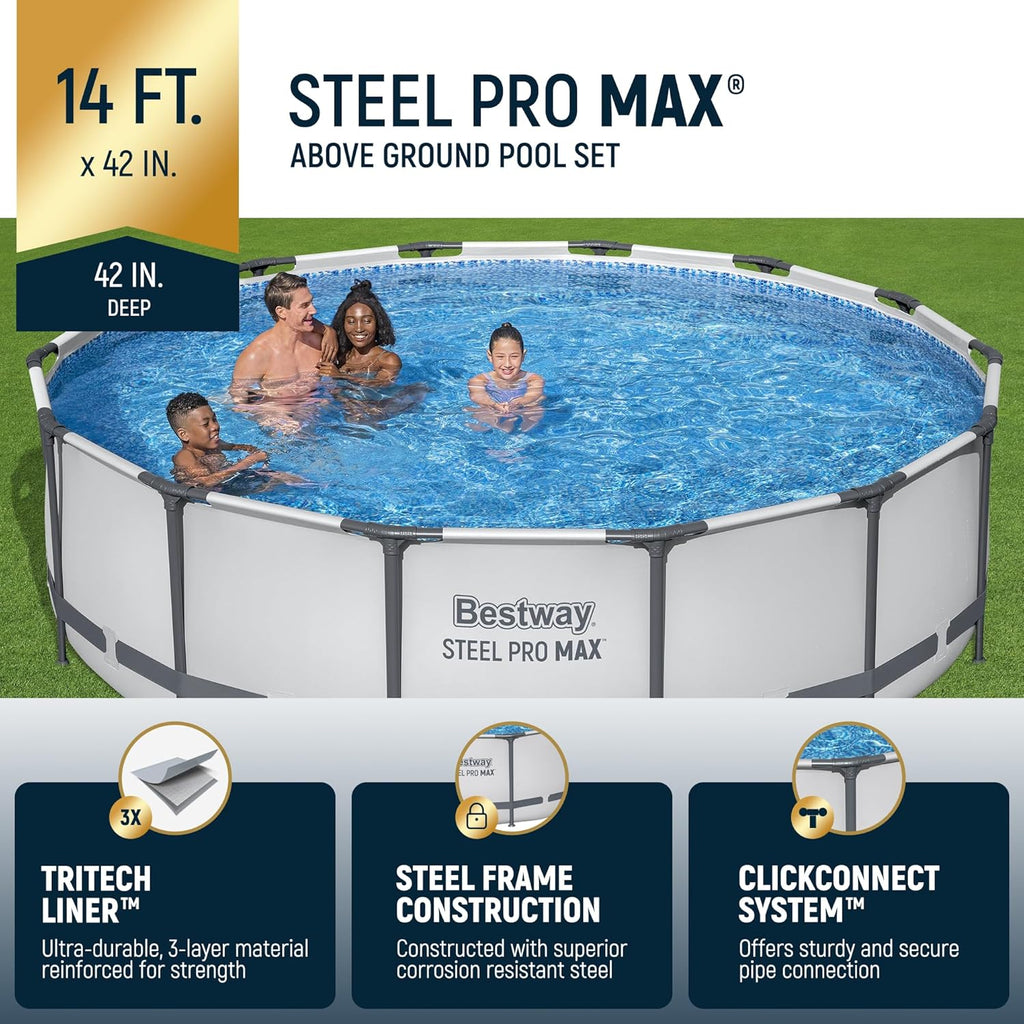 Steel Pro MAX 10 Foot x 30 Inch Round Metal Frame Above Ground Outdoor Backyard Swimming Pool Set with 330 GPH Filter Pump wourant