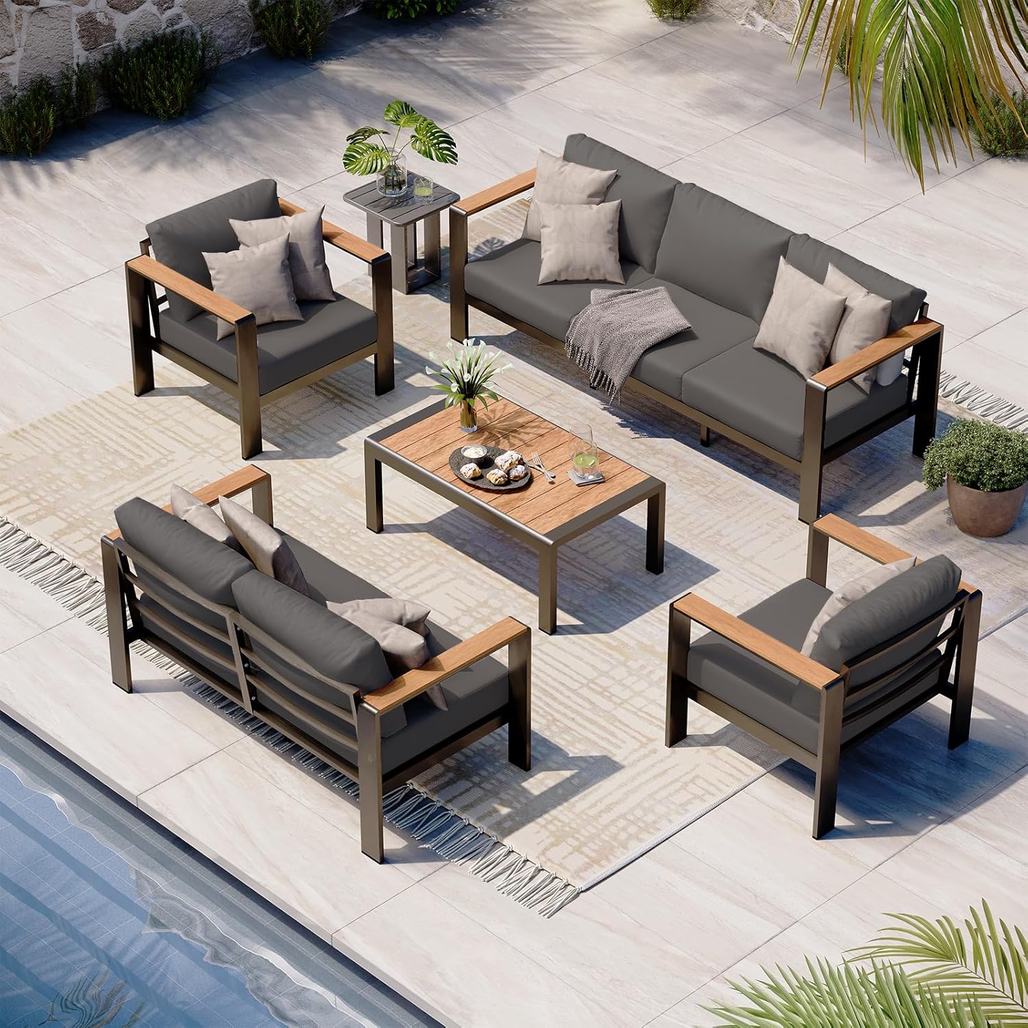Aluminum Outdoor Patio Furniture Set with Coffee Table, 5 Piece Patio Conversation Sets, Outdoor Sectional Furniture for Porch, Balcony, Yard, Gray woonhhop