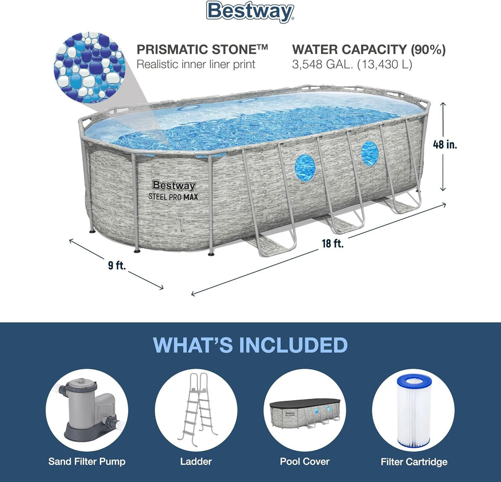 Power Steel Swim Vista Series II 14' x 8' 2" x 39.5" Above Ground Outdoor Swimming Pool Set with 530 GPH Filter Pump, Ladder, and Pool Cover wourant