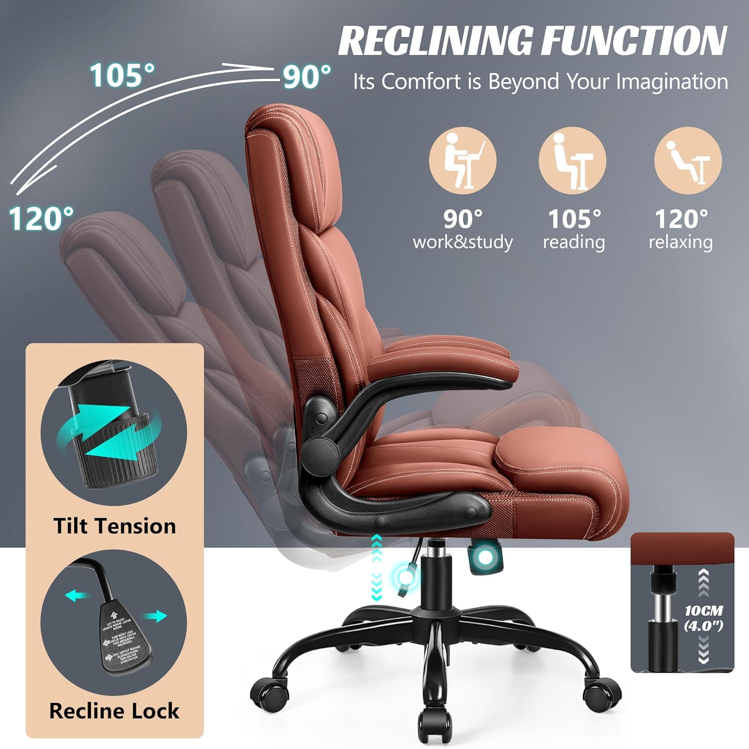 Office Chair Large High-Foot Computer Desk Chair, Breathable Leather Chair Lumbar Support Rotating Computer Chair wourant