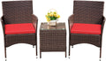 Devoko Patio Porch Furniture Sets 3 Pieces PE Rattan Wicker Chairs with Table Outdoor Garden Furniture Sets (Brown/Beige) wourant