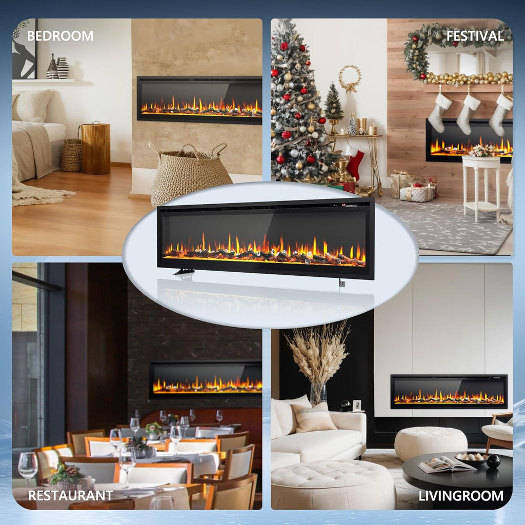 EUHOMY 50 Inch Electric Fireplace Wall Recessed and Wall Mounted with Adjustable Flame Color, Fireplace Heater with Remote Control, Linear Fireplace with Timer, Touch Screen, Log & Crystal, 750/1500W wourant