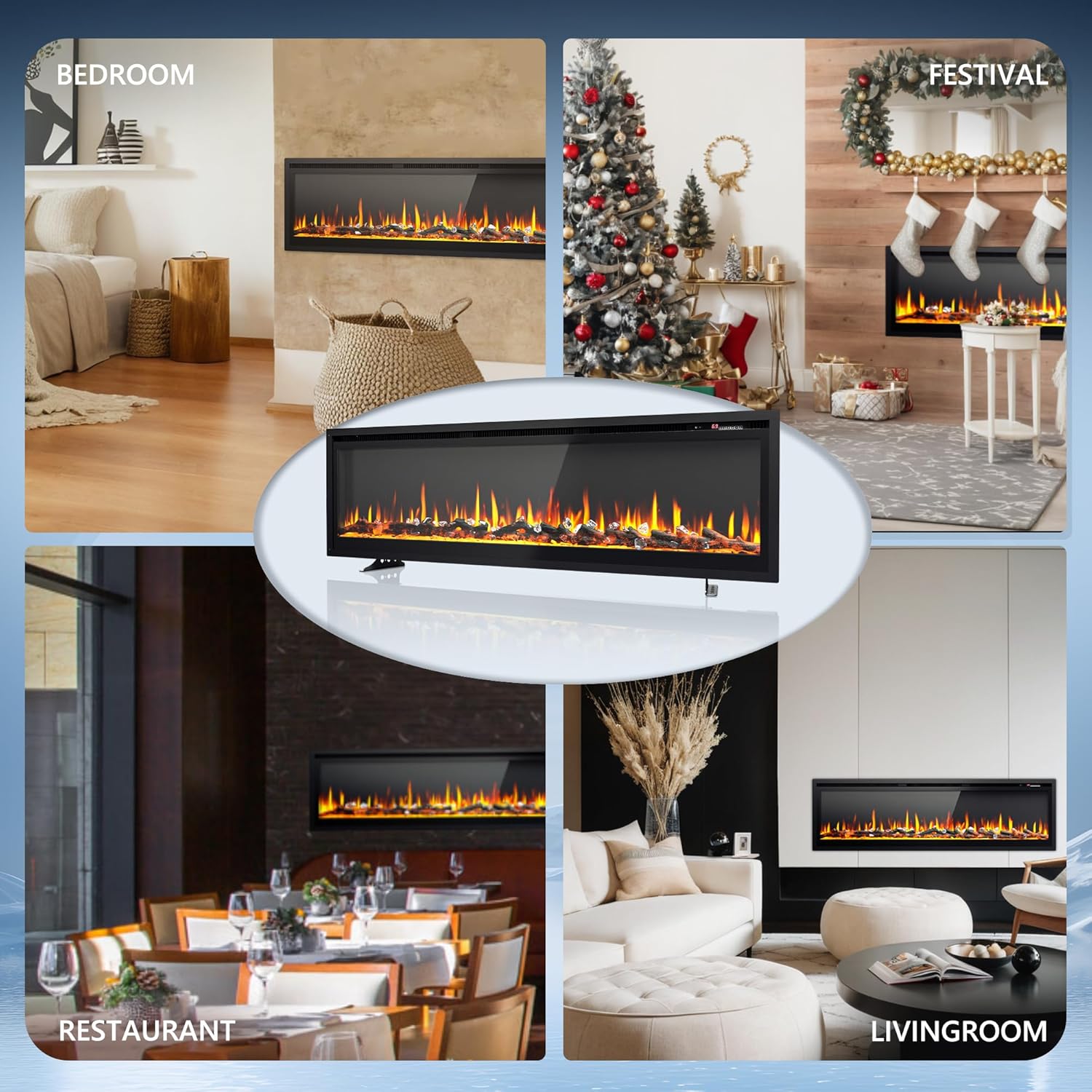 EUHOMY 50 Inch Electric Fireplace Wall Recessed and Wall Mounted with Adjustable Flame Color, Fireplace Heater with Remote Control, Linear Fireplace with Timer, Touch Screen, Log & Crystal, 750/1500W wourant