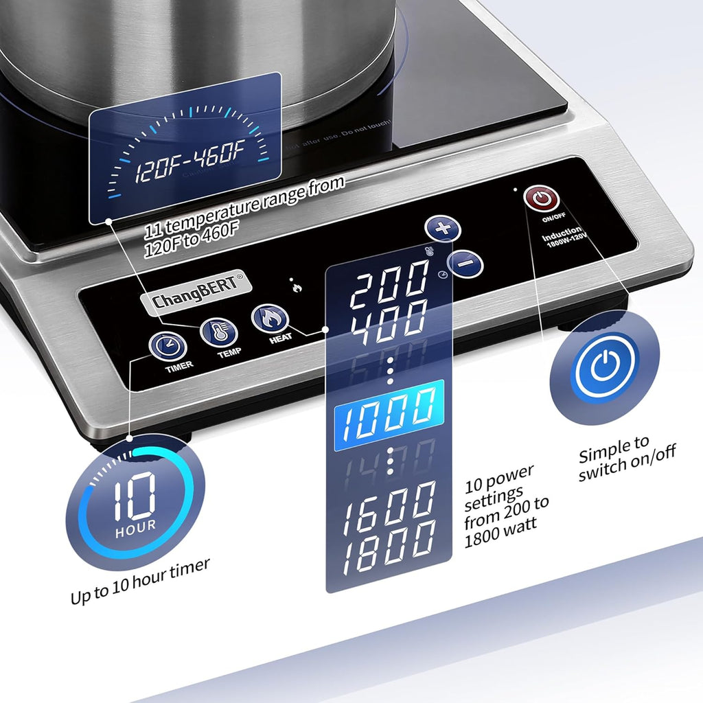 Induction Cooktop Portable Cooker with Large 8-inch Heating Coil Stainless Steel Countertop Burner wourant