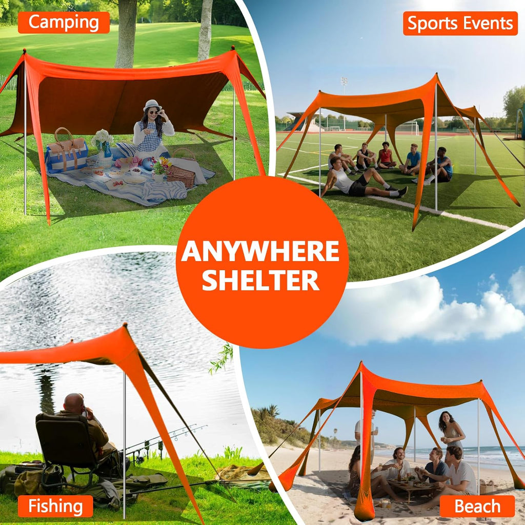 Beach Tent Sun Shelter, 10 x 10 FT Beach Canopy Tent Sun Shade Heavy Duty, UPF50+ Beach Tent Canopy with 8 Sandbags & 4 Stability Poles, Outdoor Beach Shade Canopy for Camping and Fishing, Blue wourant