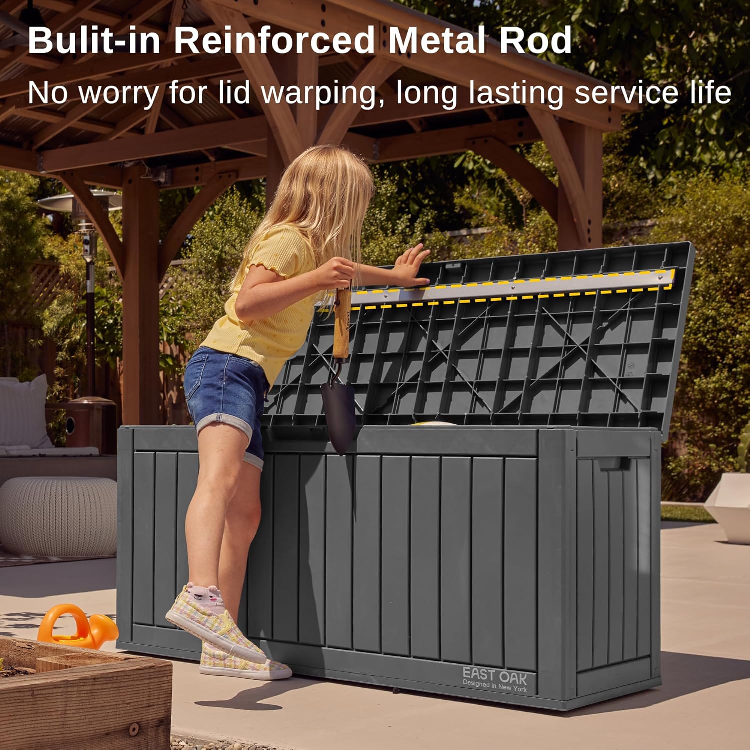 EAST OAK Outdoor Storage Box, 60 Gallon Deck Box Indoor and Outdoor Use, Waterproof Resin Storage Bin wourant