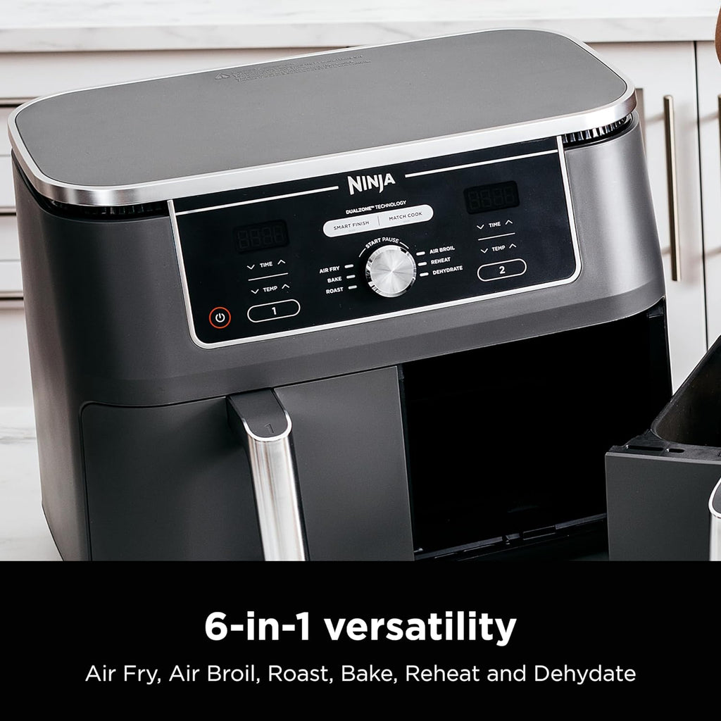Ninja Foodi 10QT 6-in-1 DualZone Smart XL Air Fryer, 2 Independent 5QT Baskets, Smart Cook Thermometer, Match Cook, Smart Finish, Air Fry, Roast, Bake, Dehydrate, Reheat, Grey, DZ550 wourant