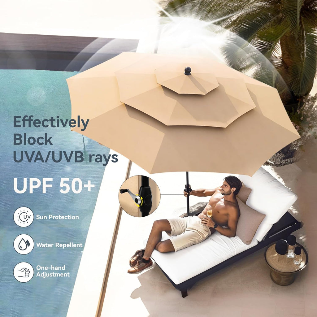 PHI VILLA 6-Piece Outdoor Dining Sets, All-Weather Patio Table and Chairs Set with Umbrella for 4, Heavy Duty Patio Round Table Set for Deck, 4 Extra Large Outdoor Swivel Chairs with Thick Cushions wourant