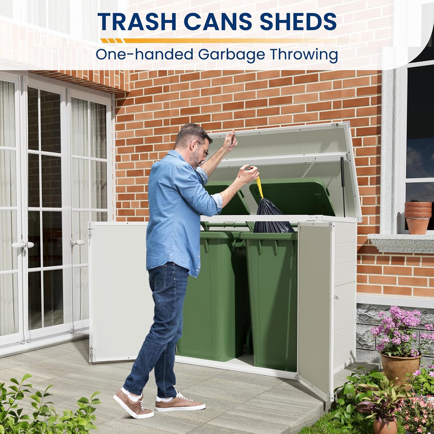 Amopatio 41 Cu Ft Horizontal Outdoor Storage Shed Resin Trash Can Storage Resin Shed wourant