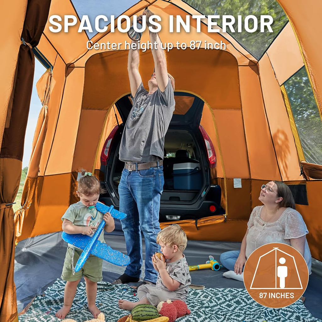 TIMBER RIDGE 5-9 Person SUV Tent with Screen Porch and Awning for Family Camping, Weather Resistant and Portable Van or Car Tent, Includes Rainfly and Storage Bag, 13' W X 10' L X 7.1' H wourant