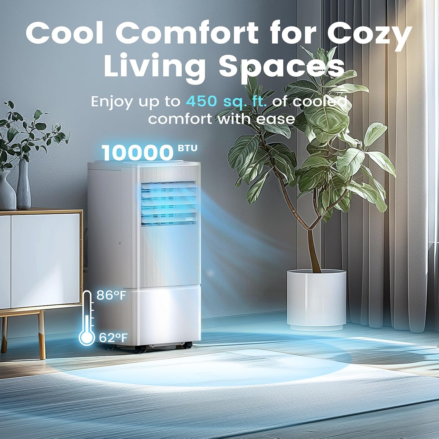 Air Choice Portable Air Conditioner, 10000 BTU Air Conditioner Portable for Room Up to 450 Sq.Ft, Remote Control, 24H Timer, Dehumidifier & Fan Modes, 3-in-1 AC Unit with Window Kit for Home Office wourant