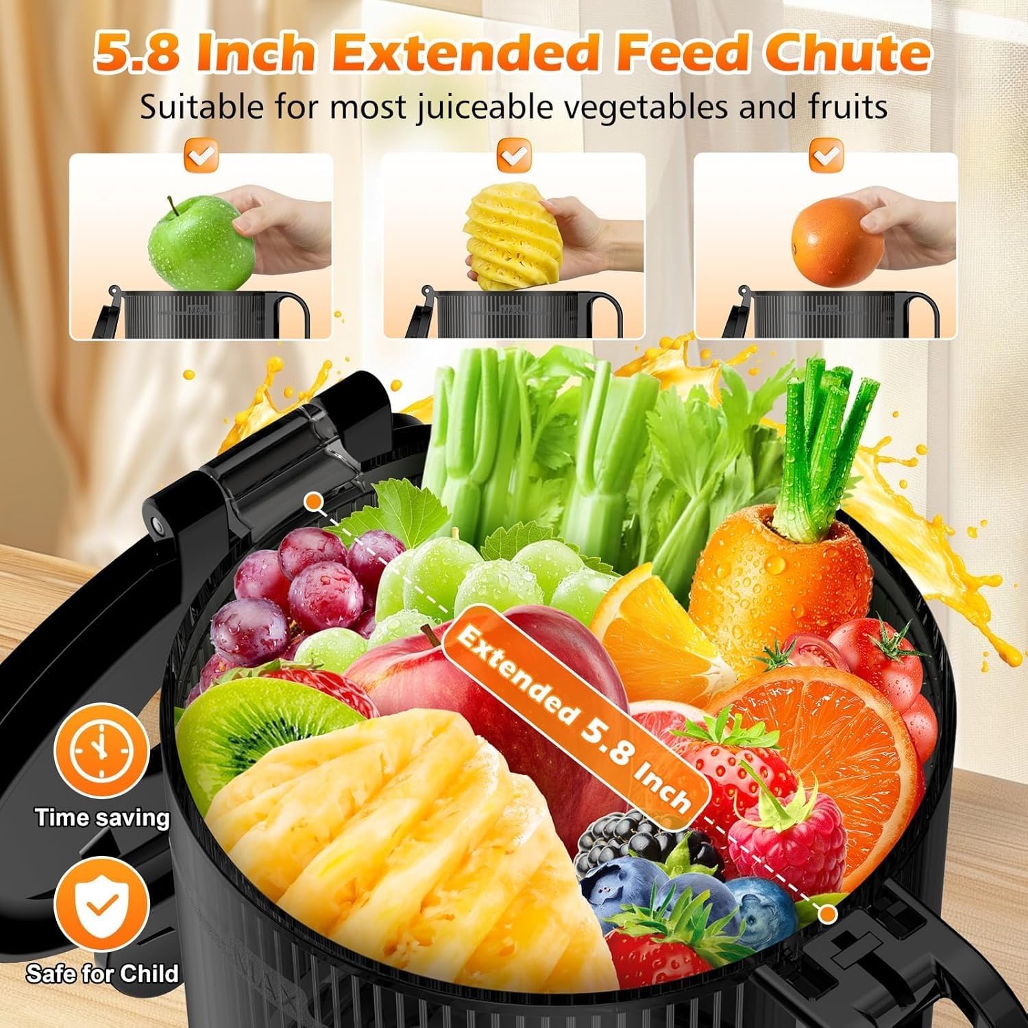 Juicer Machines with 5.8" Large Feed Chute Cold Press Juicer Slow Masticating juicer wourant