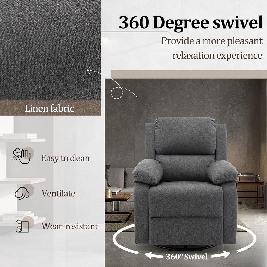 Reclining rocking chair 360 degree rotating fabric sliding reclining chair wourant
