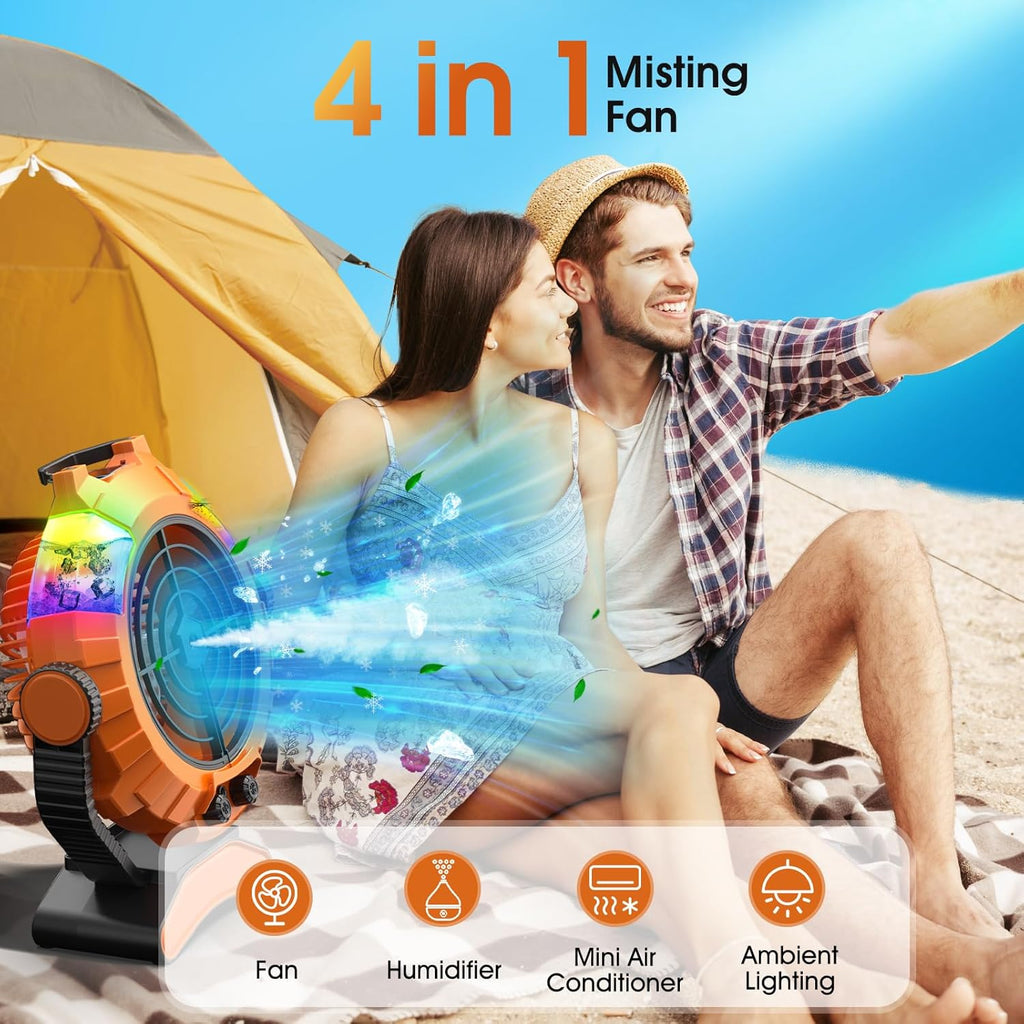 JYew Portable Air Conditioners,Misting Fan With 10000mAh Rechargeable Battery Operated Fan, Outside Camping with Hook USB for Bedroom Outdoor Tents Travel Summer wourant