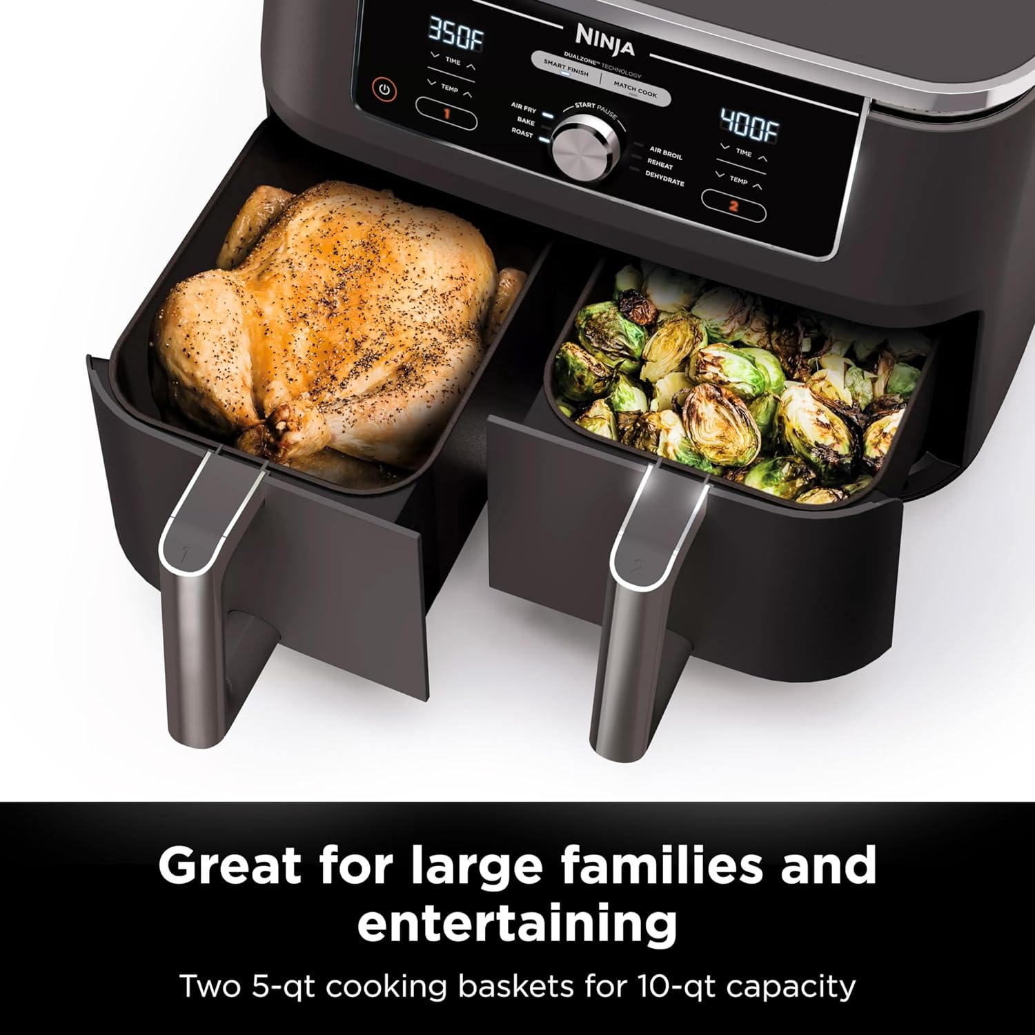 Ninja Foodi 10QT 6-in-1 DualZone Smart XL Air Fryer, 2 Independent 5QT Baskets, Smart Cook Thermometer, Match Cook, Smart Finish, Air Fry, Roast, Bake, Dehydrate, Reheat, Grey, DZ550 wourant