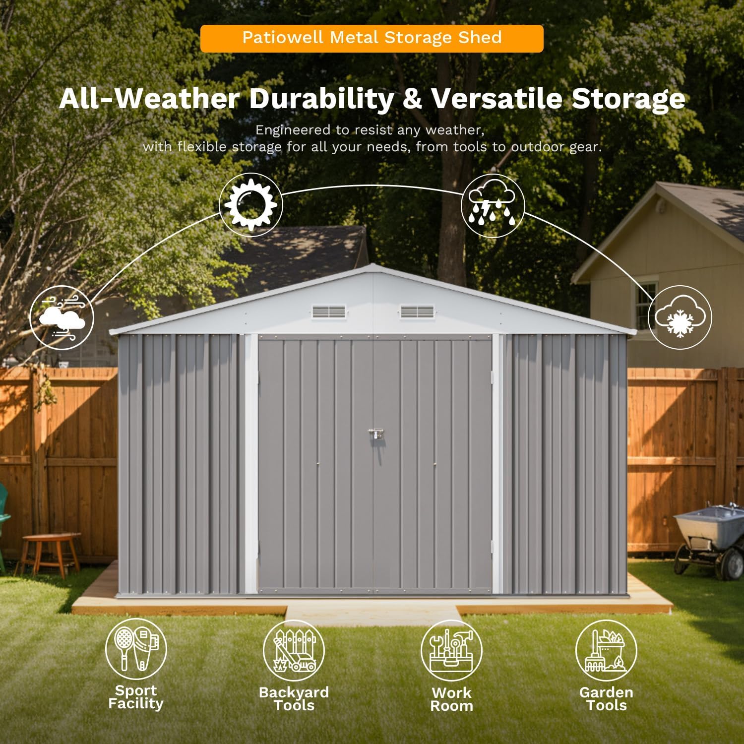 Patiowell 5x3 FT Outdoor Storage Shed Tool Shed with Sloping Roof and Lockable Door Metal Shed wourant