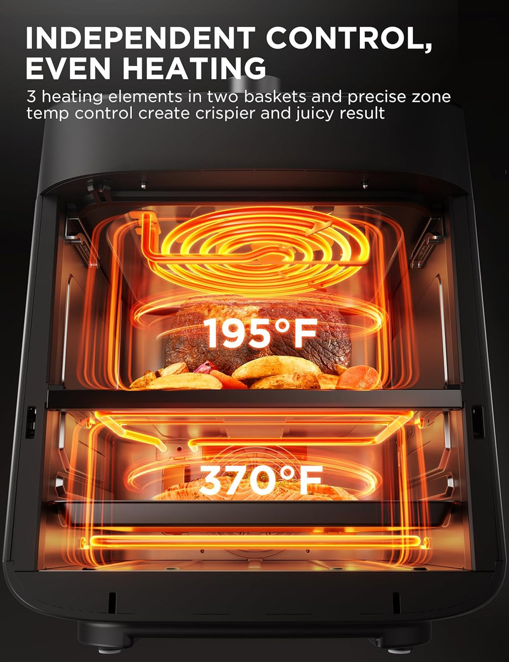 Dual Basket Air Fryer Oven 11 Quart 8 in 1 Functions Clear Window Smart Sync Finish wourant