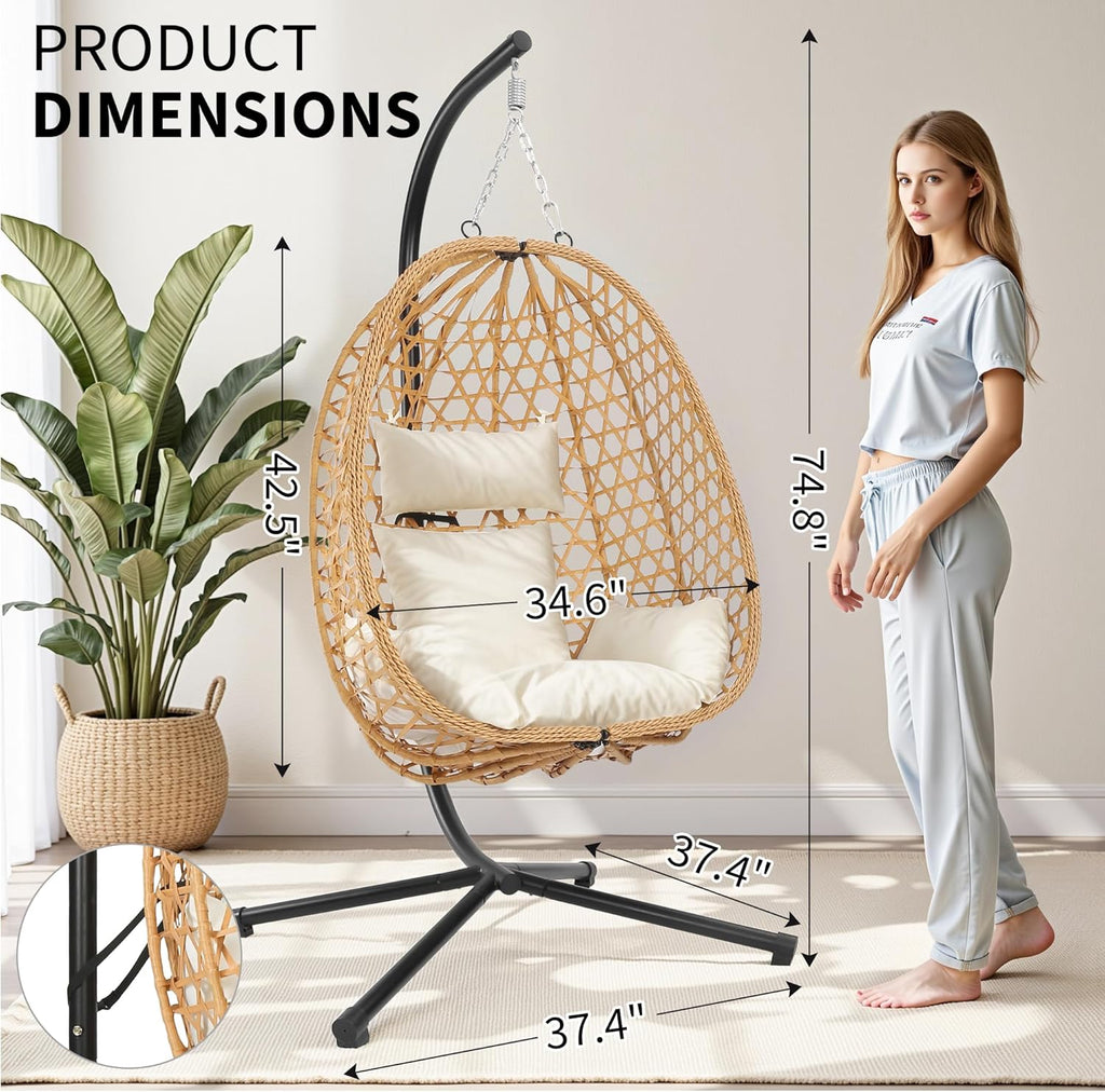 Egg Chair with Stand Patio Wicker Hanging Chair Hammock Swing Chair 350LBS Capacity wourant