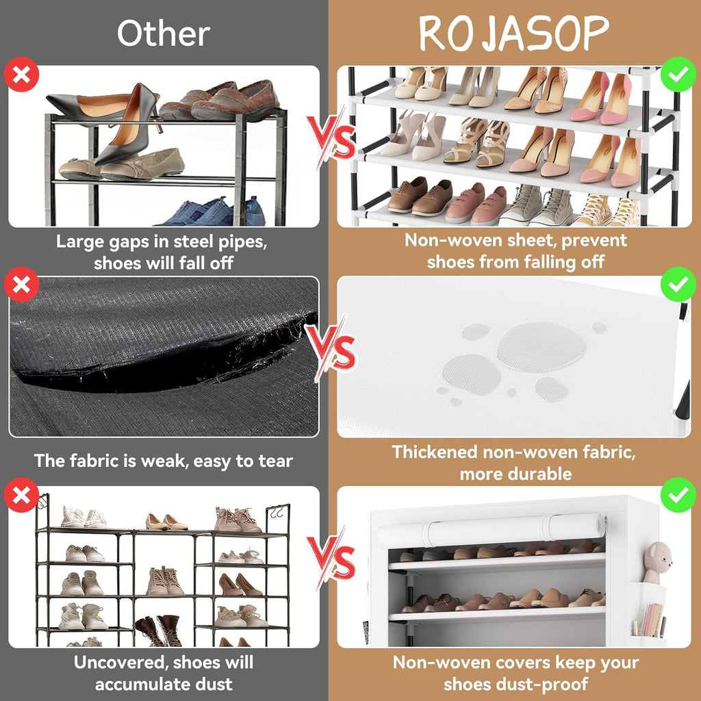 ROJASOP 10 Tier Shoe Rack with Covers Large Capacity Stackable Tall Shoe Shelf Storage wourant